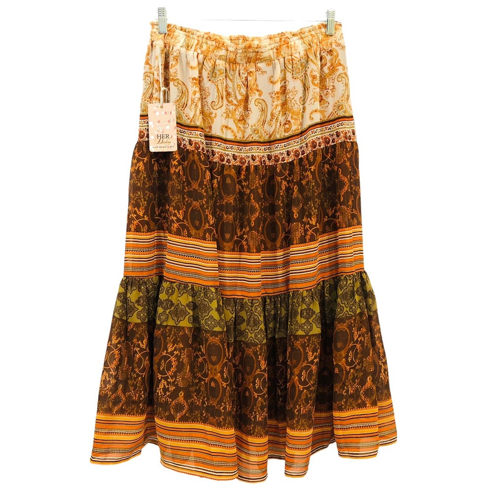 Vibrant Paisley Maxi Skirt - Orange and Brown